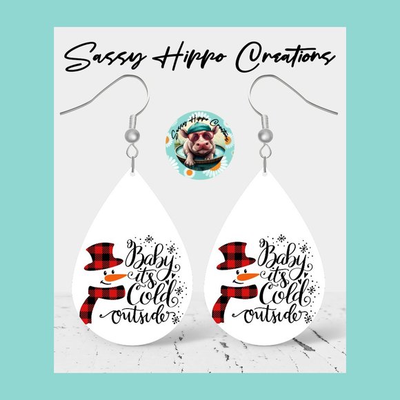 Earrings Snowman Baby It's Cold Outside Christmas Holidays Hand Sublimated - Picture 1 of 3